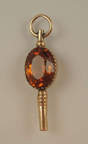 Victorian solid 9K gold and stone set pocket watch key c1890