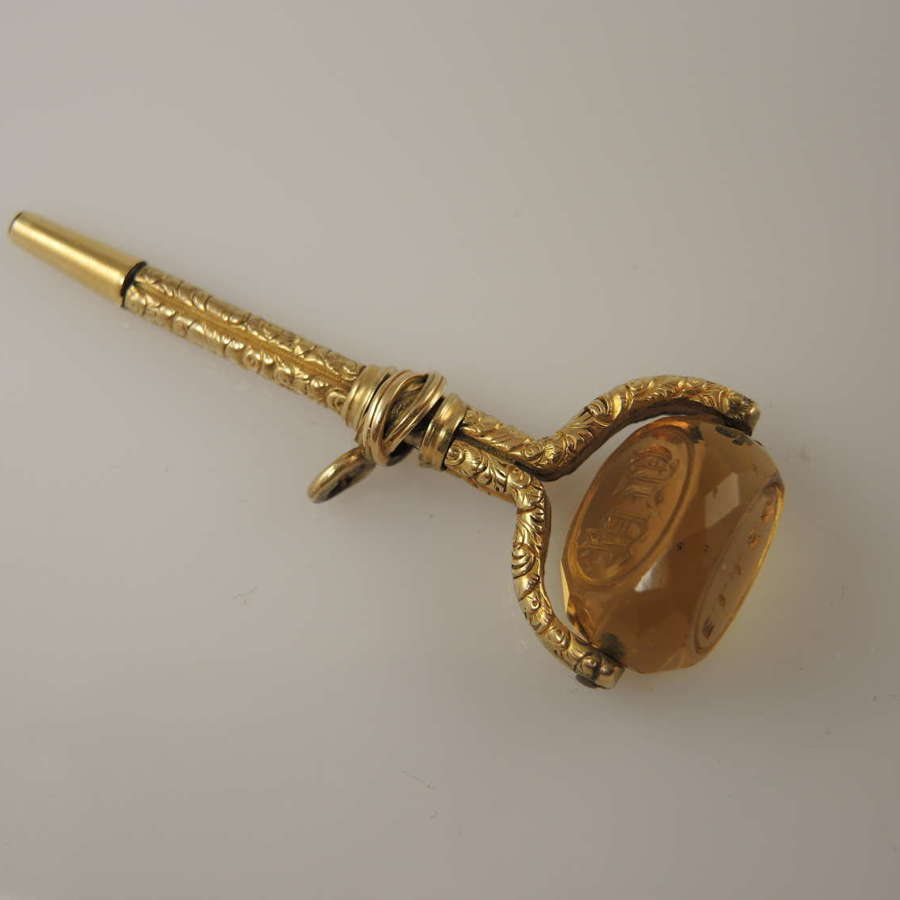 Top quality Victorian 18K gold citrine spinner pocket watch key c1840