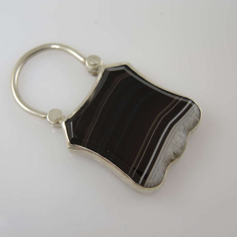 Victorian silver and banded agate padlock c1890