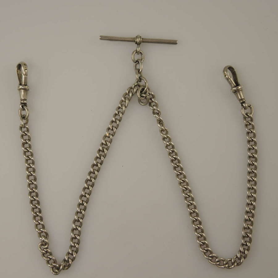 Vintage English silver double or single pocket watch chain c1938