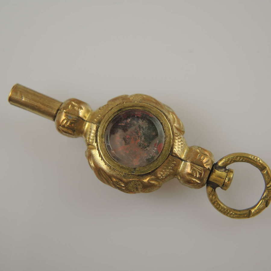 Victorian gilt and glass set pocket watch key c1850
