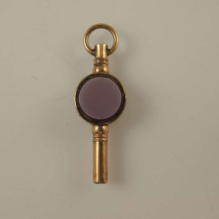 Fancy Victorian gilt and stone set pocket watch key c1850