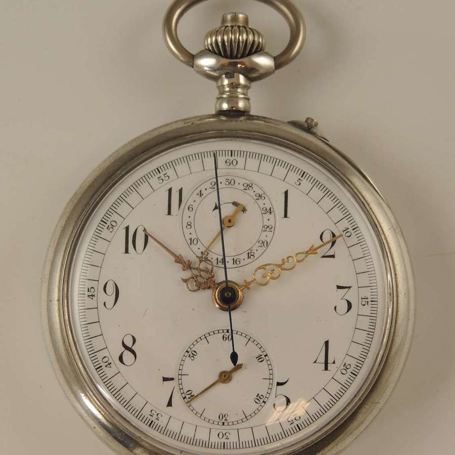 Antique Swiss silver chronograph pocket watch with register c1890