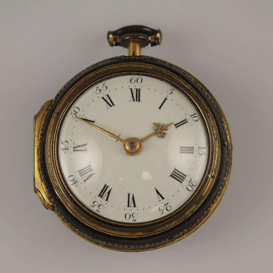 Gilt and HORN pair cased Verge pocket watch by Denton, Oxford c1770