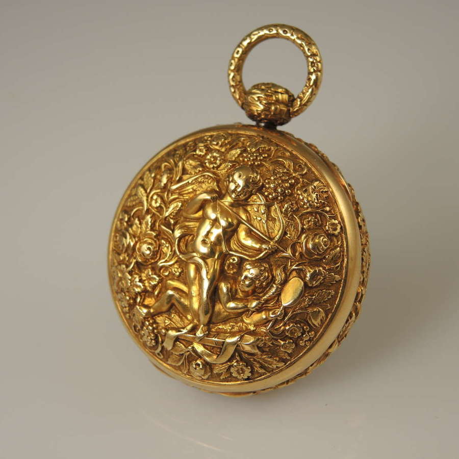 Beautiful 18K gold cast case pocket watch. By M Tobias c1837