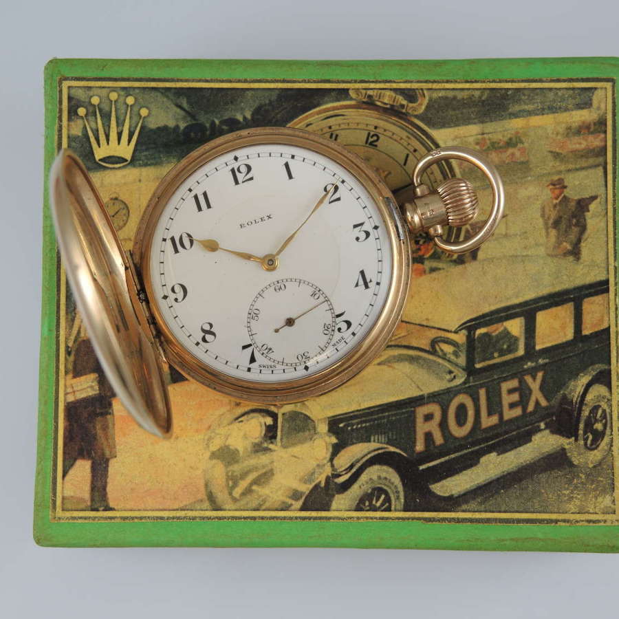 Genuine vintage 9K Gold Rolex full hunter pocket watch with Box c1925