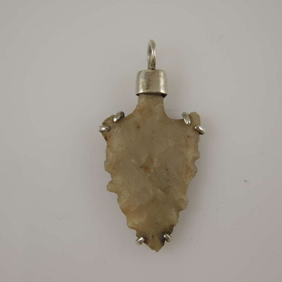 Neolithic flint arrow head made into a silver fob c1890