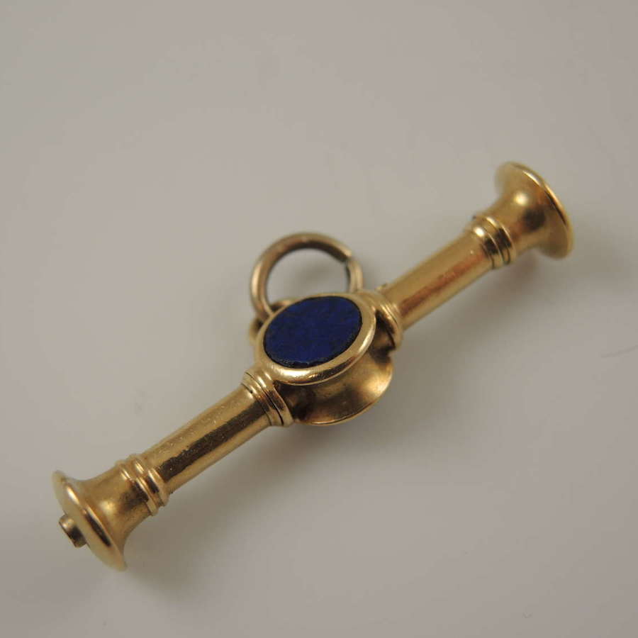 Rare 18K gold and Lapis lazuli pocket watch jump release key c1820