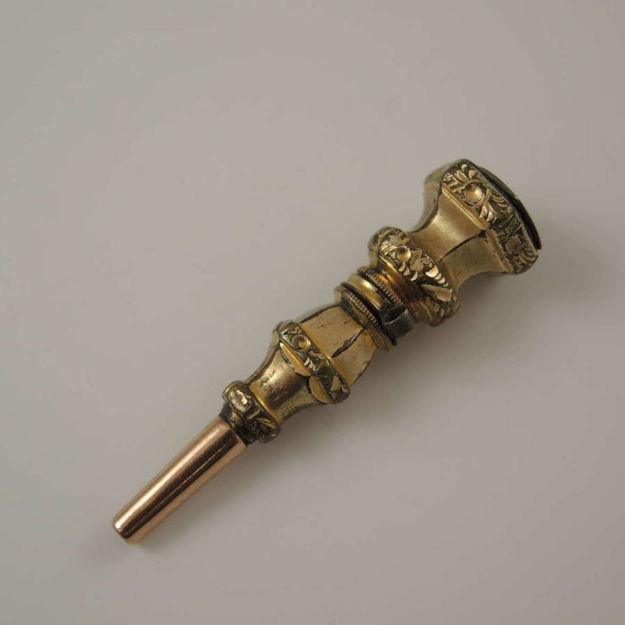 Victorian gilt and stone set pocket watch key c1850