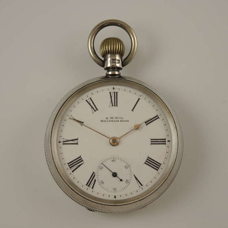 Vintage English silver Waltham pocket watch with owners details c1901