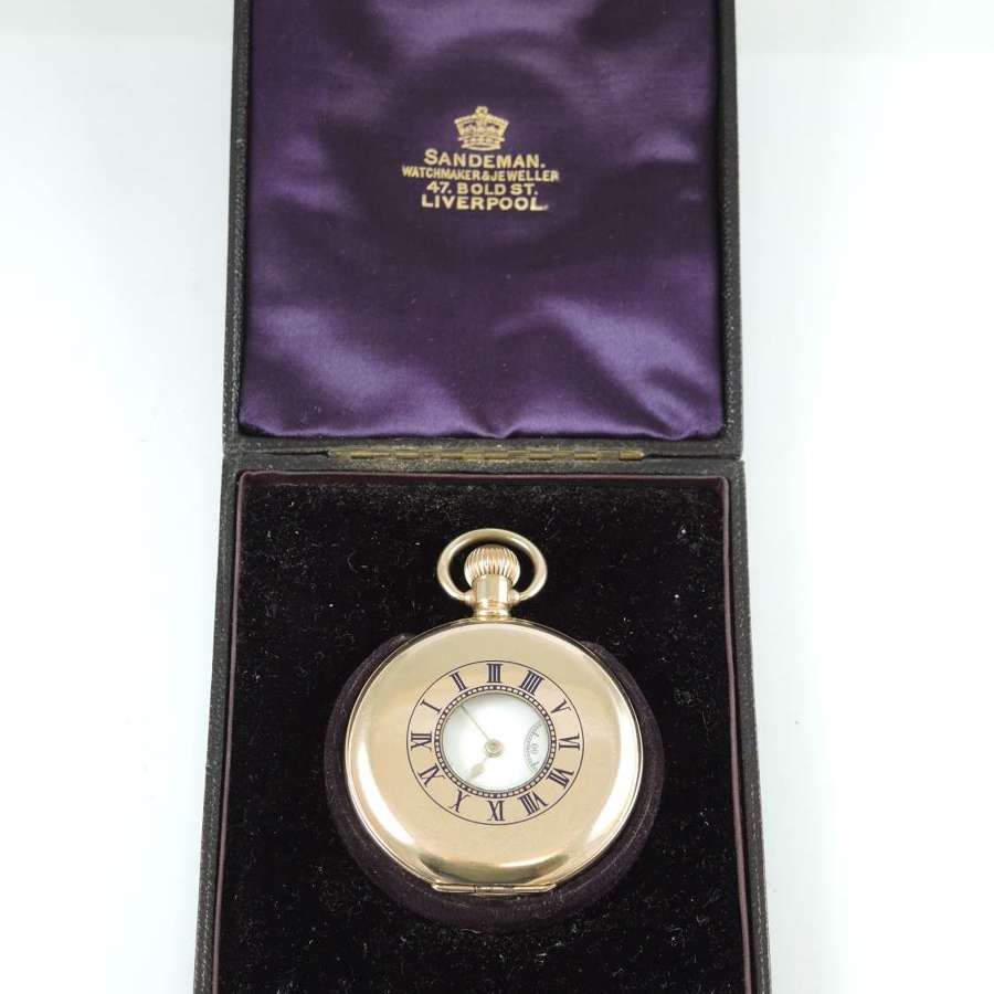 Vintage English gold plated Waltham half hunter pocket watch c1908