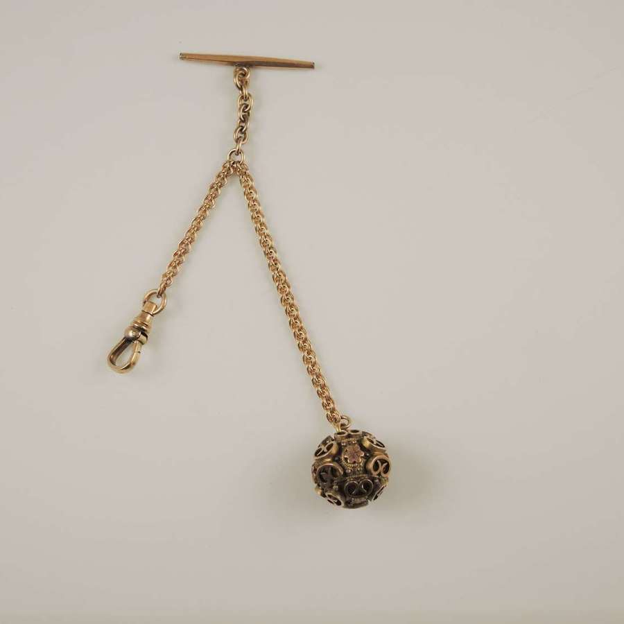 Victorian pocket watch chain with ball fob c1880