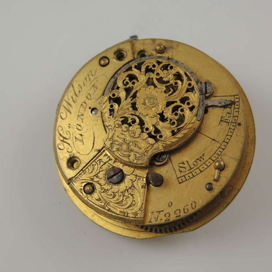 English verge fusee pocket watch movement. Wilson, London  c1830