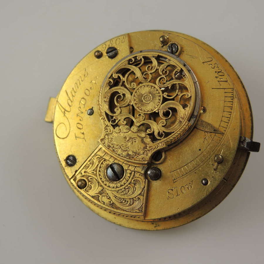 English verge fusee pocket watch movement. Adams, London  c1830