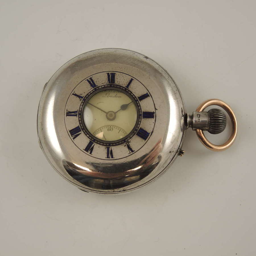 Silver JW Benson Keyless Ludgate Half Hunter pocket watch c1899