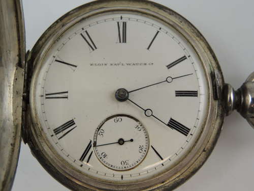 18 size 3 oz coin silver Elgin full hunter pocket watch c1874