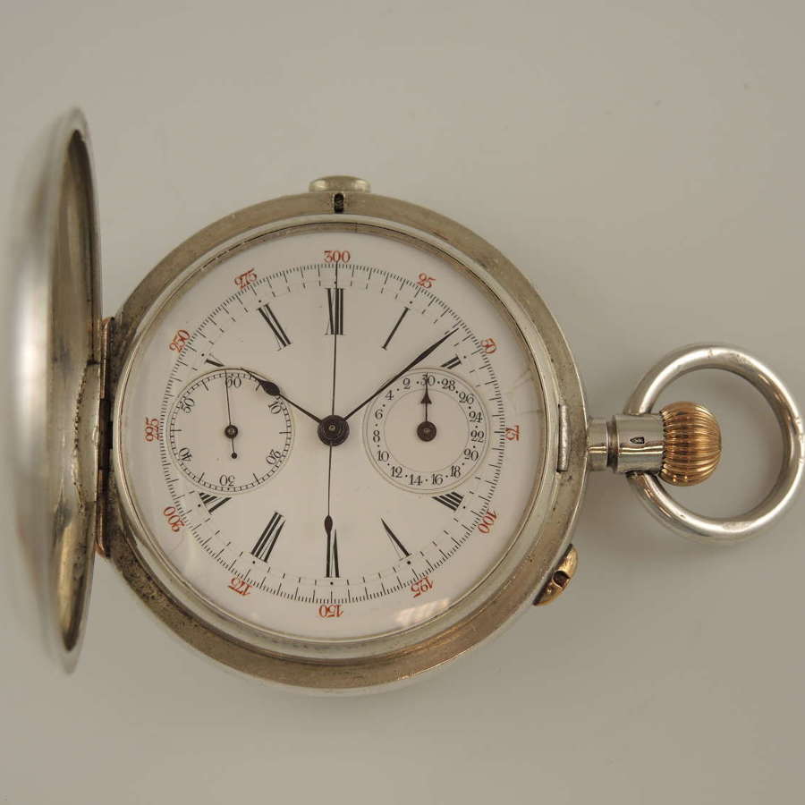 Silver full Ascot hunter pocket watch with Chronograph function  c1890
