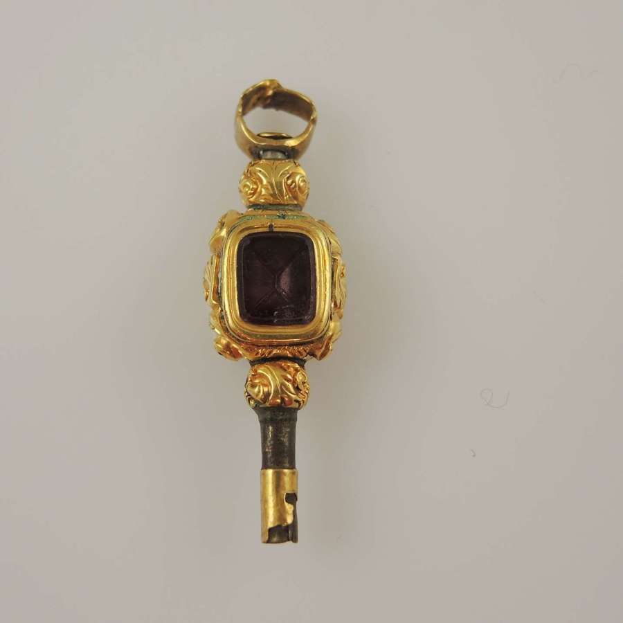 Victorian gold and gilt stone set pocket watch key c1850