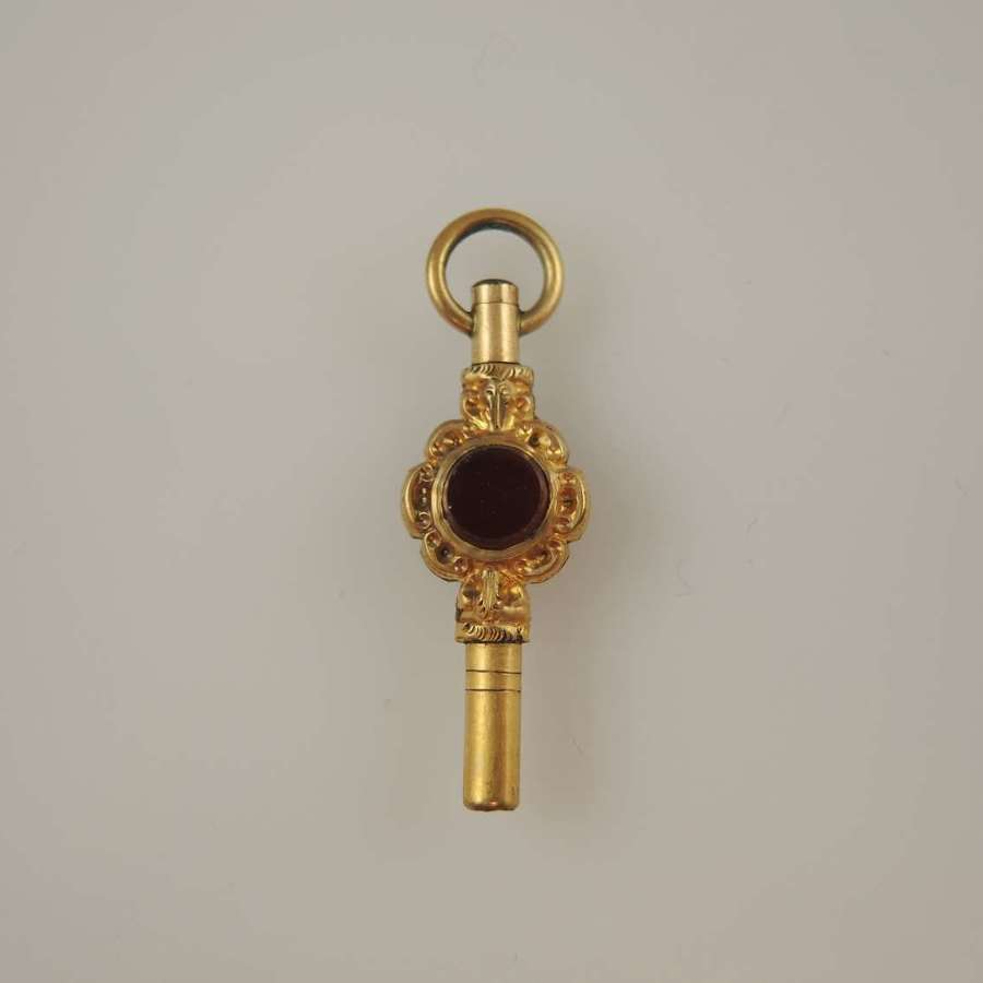 Victorian gilt stone set pocket watch key c1850