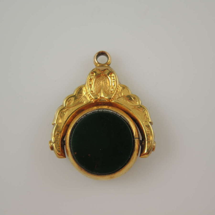 Solid 9K gold and stone set Victorian swivel fob c1900