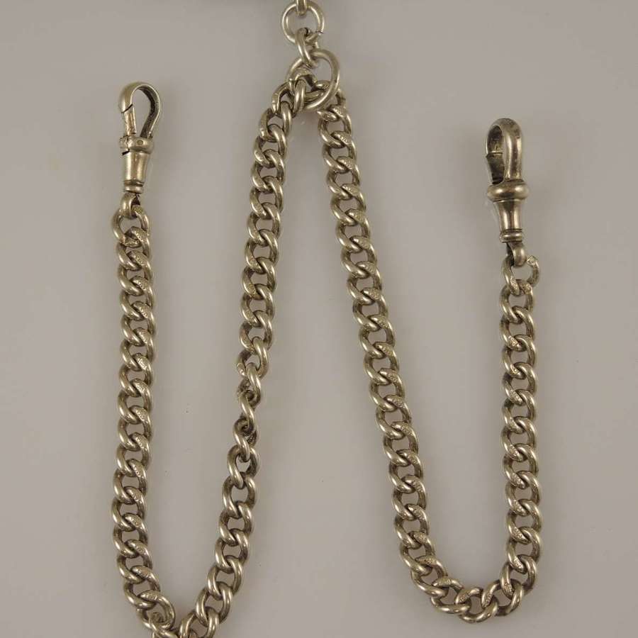 Vintage English silver double or single pocket watch chain c1918