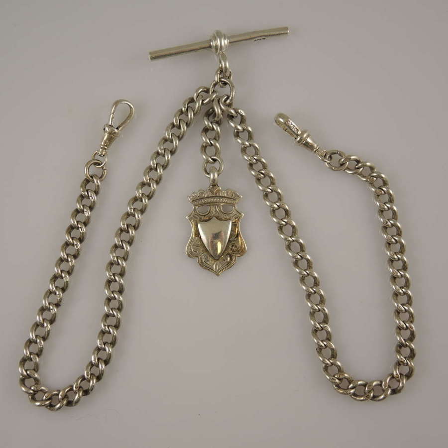 English silver double watch chain with fob. C1910