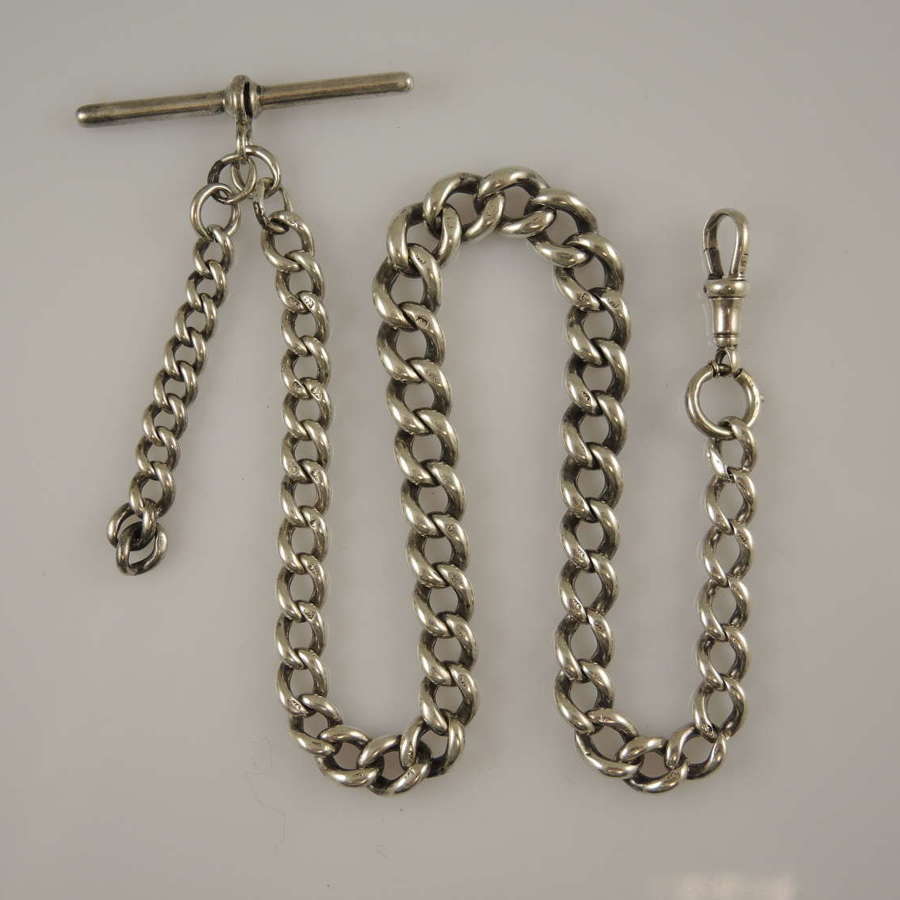 Heavy English silver single watch chain. Birmingham 1896