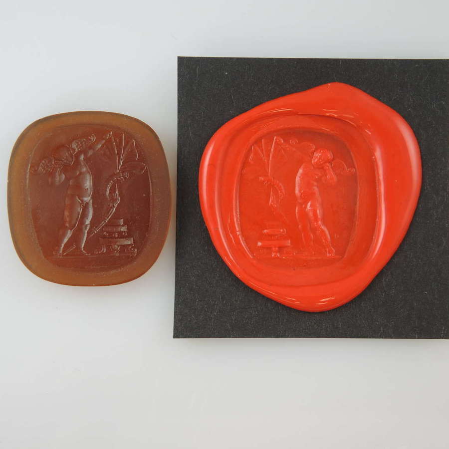 Rare glass intaglio of Cupid and butterfly wings by Merchant c1790