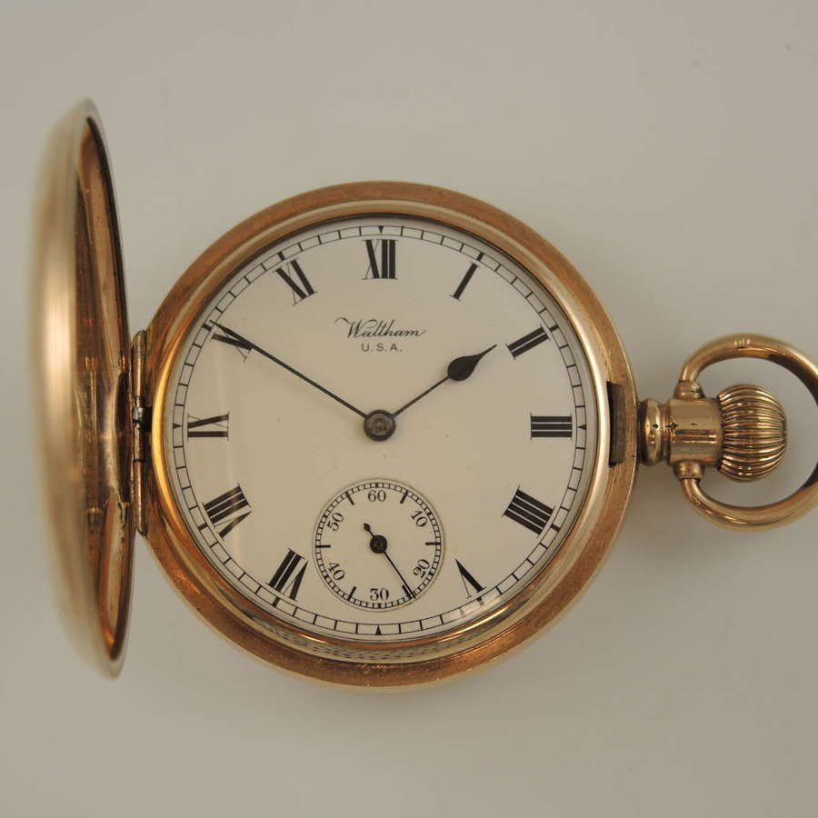 Vintage English gold plated Waltham full hunter pocket watch c1916