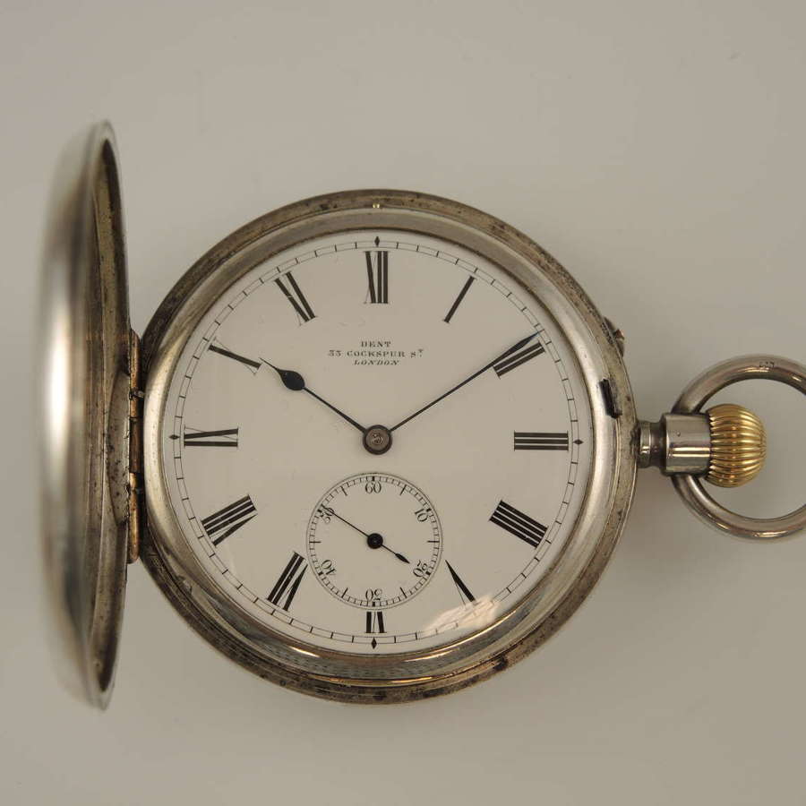Antique English silver full hunter pocket watch by DENT. London 1891