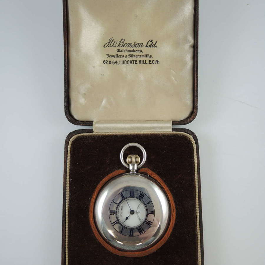 English Silver J W Benson THE LUDGATE Half Hunter pocket watch c1891