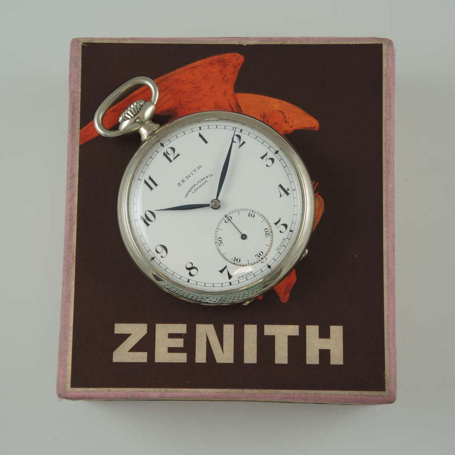 Vintage Zenith pocket watch with box. Retailed by Camerer Cuss c1950