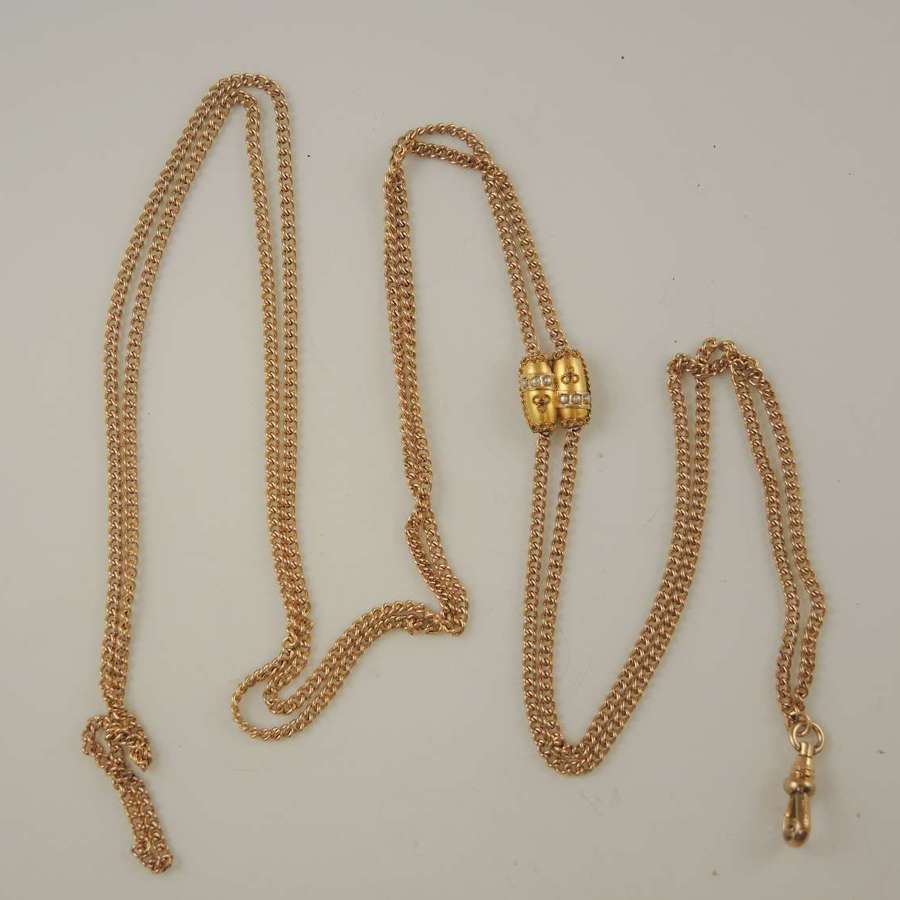 Victorian gold plated long guard watch chain. Looks like gold c1890