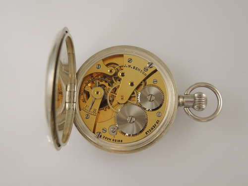 Silver vintage J W Benson half hunter pocket watch. With Box. c1937