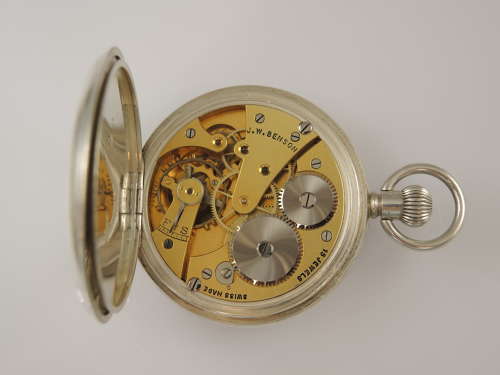 Silver vintage J W Benson half hunter pocket watch. With Box. c1937