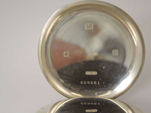 Silver vintage J W Benson half hunter pocket watch. With Box. c1937