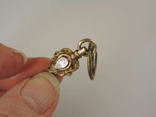Victorian gilt and stone set pocket watch key c1880