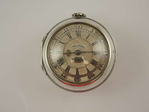 English silver champleve dial verge pocket watch by Delapont, London c1747