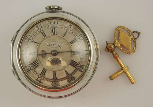 English silver champleve dial verge pocket watch by Delapont, London c1747