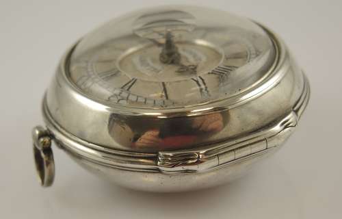 English silver champleve dial verge pocket watch by Delapont, London c1747