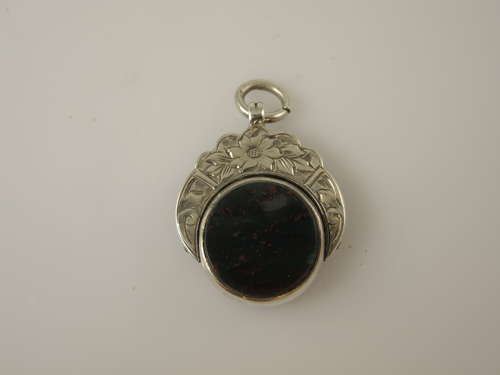 Victorian English silver bloodstone swivel fob c1894