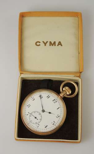 Clean Gold Plated CYMA Pocket Watch with orig box c1910