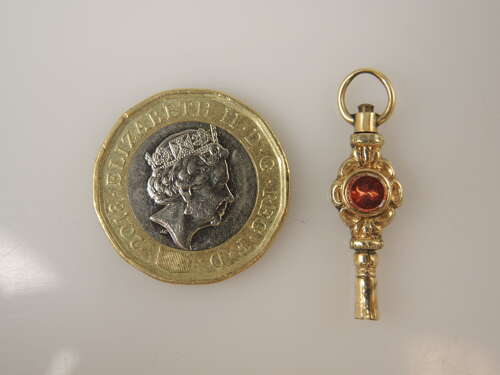 Victorian gilt and stone set pocket watch key c1850