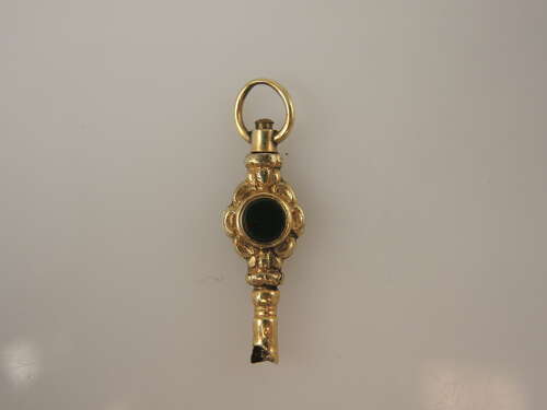 Victorian gilt and stone set pocket watch key c1850