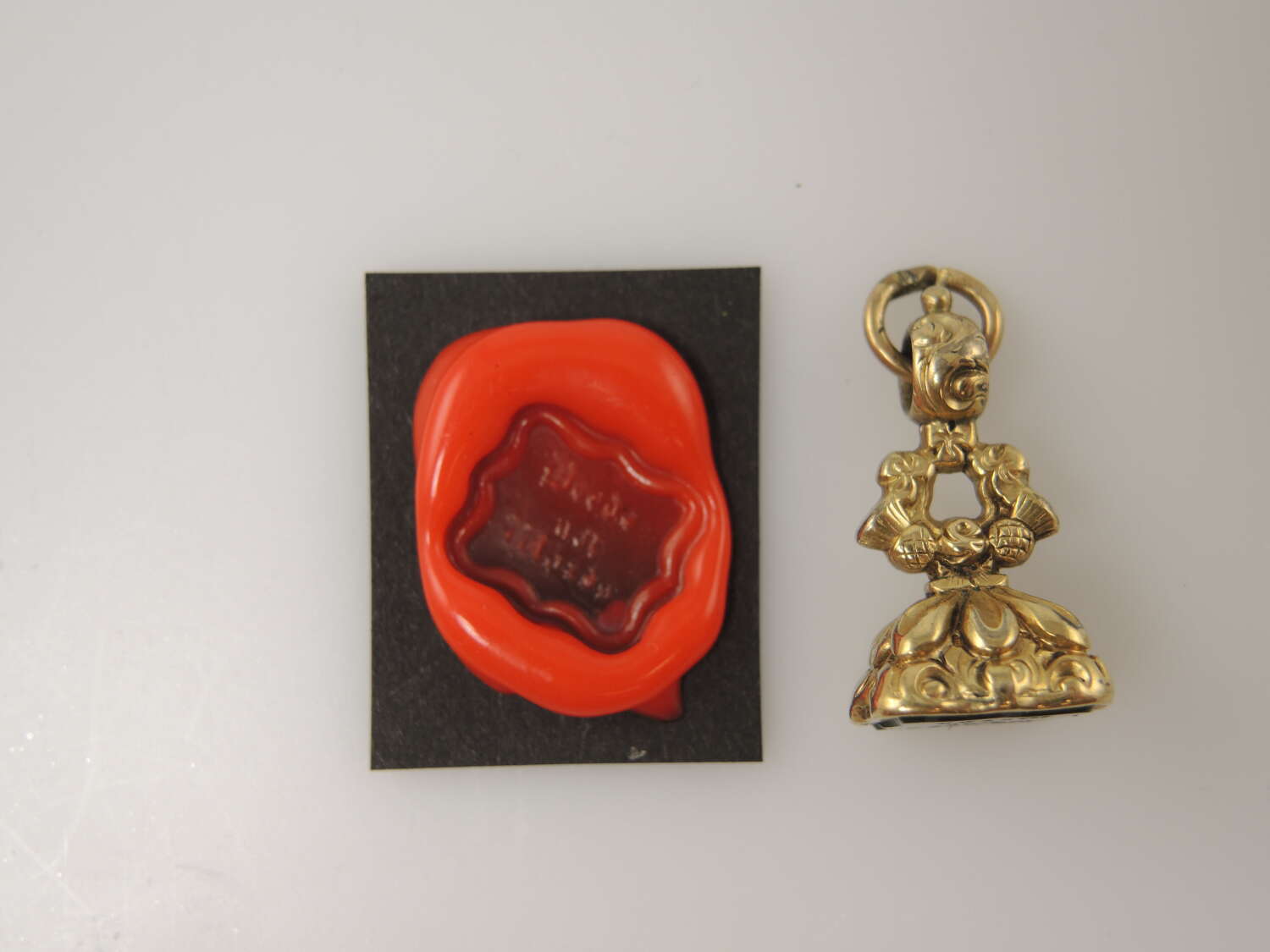 Superb Victorian gold seal with Deeds not Words intaglio c1850