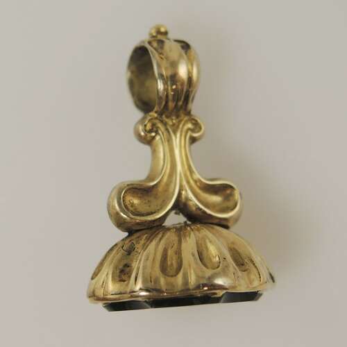 Victorian gilt cased seal charm fob set with BLOOD STONE c1850