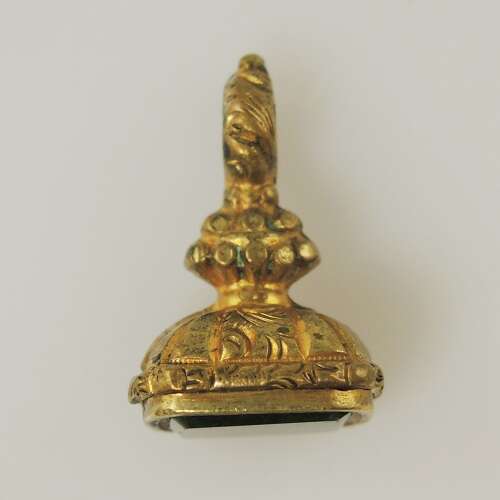 Victorian gilt cased seal charm fob set with BLOOD STONE c1850