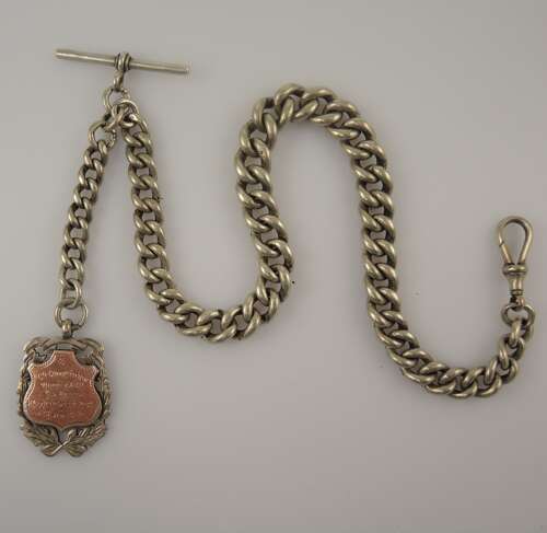 Massive English silver chain with military fob. 93g in weight c1899