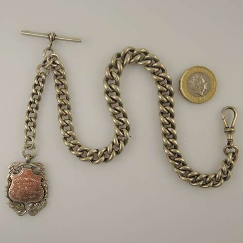 Massive English silver chain with military fob. 93g in weight c1899