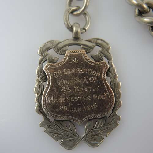 Massive English silver chain with military fob. 93g in weight c1899